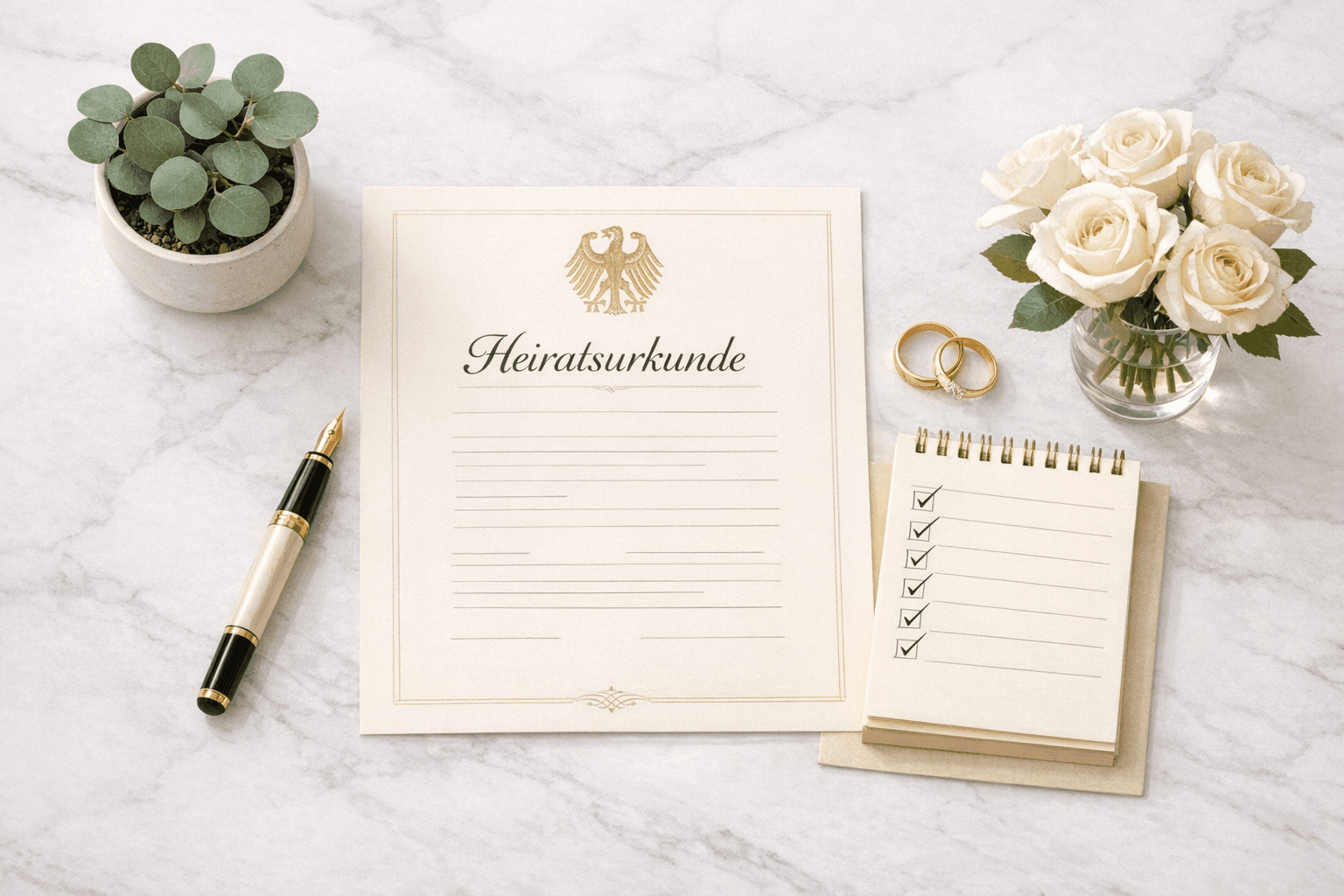 Namensänderung nach der Hochzeit: Heiratsurkunde und Personalausweis mit Kosten-Checkliste